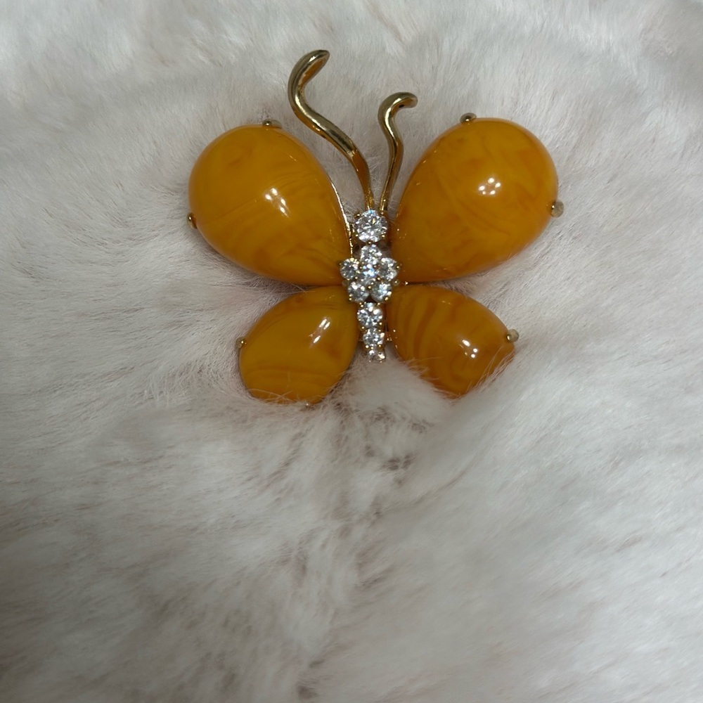 Yellow Butterfly Brooch with Crystals